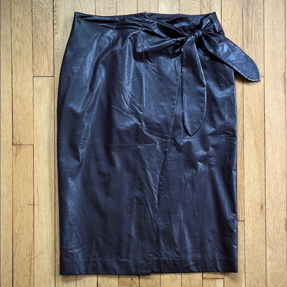Ann Taylor Brown Faux Leather Midi Wrap Skirt